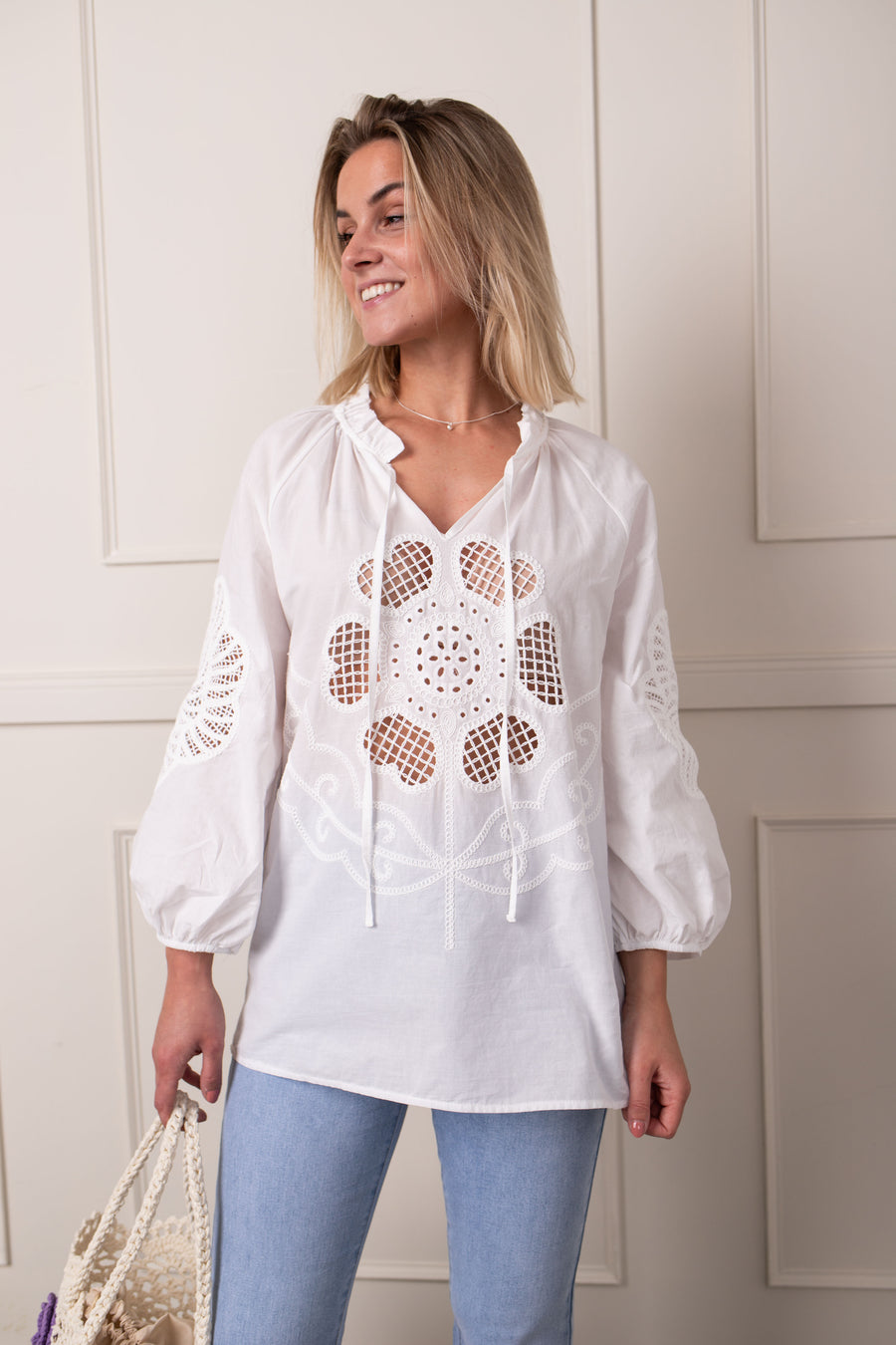 jackieandkate Bluse Stickerei Blume  weiß