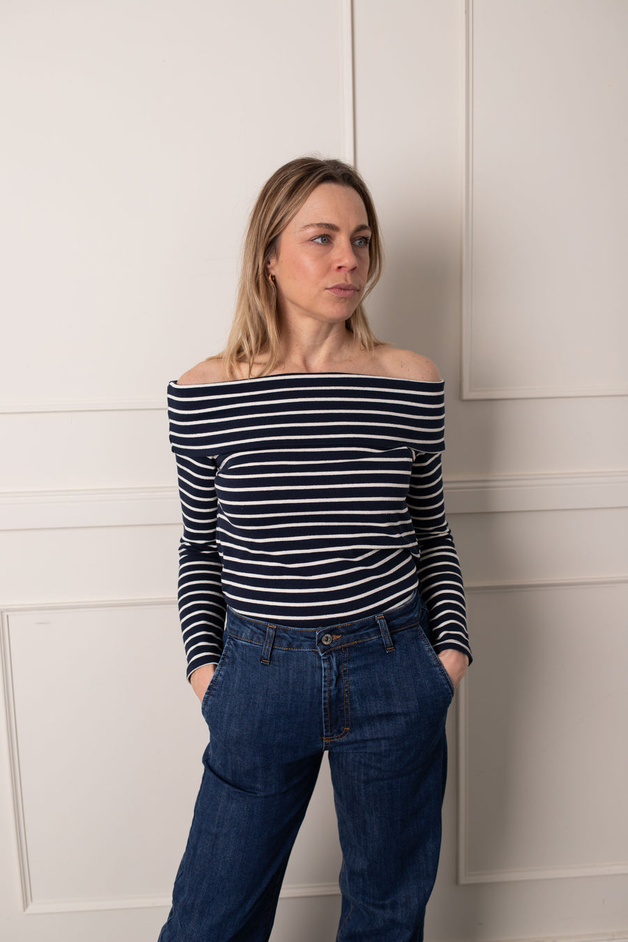 jackieandkate Shirt off-shoulder gestreift blau