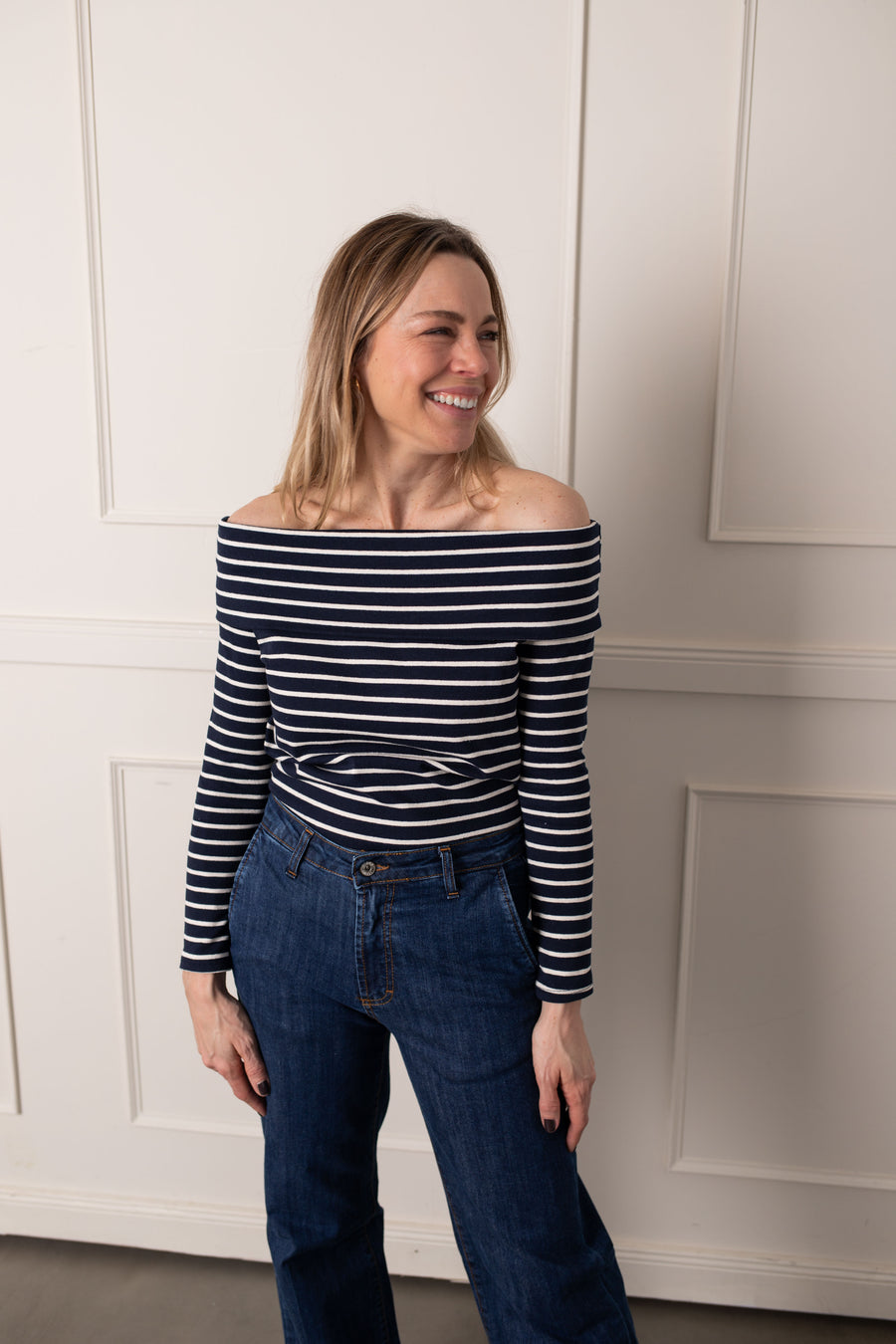 jackieandkate Shirt off-shoulder gestreift blau