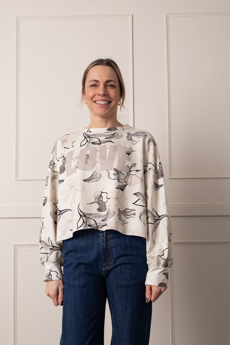 jackieandkate Sweatshirt LOVE blumen weiß/grau