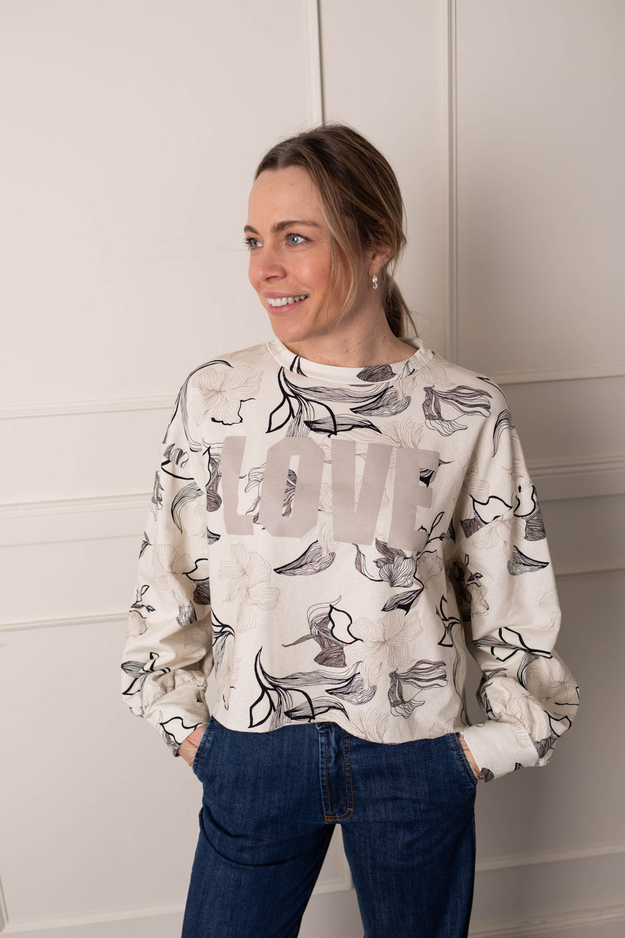 jackieandkate Sweatshirt LOVE blumen weiß/grau