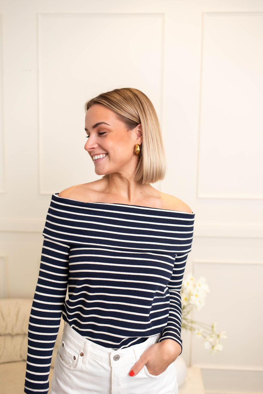 jackieandkate Shirt off-shoulder gestreift blau