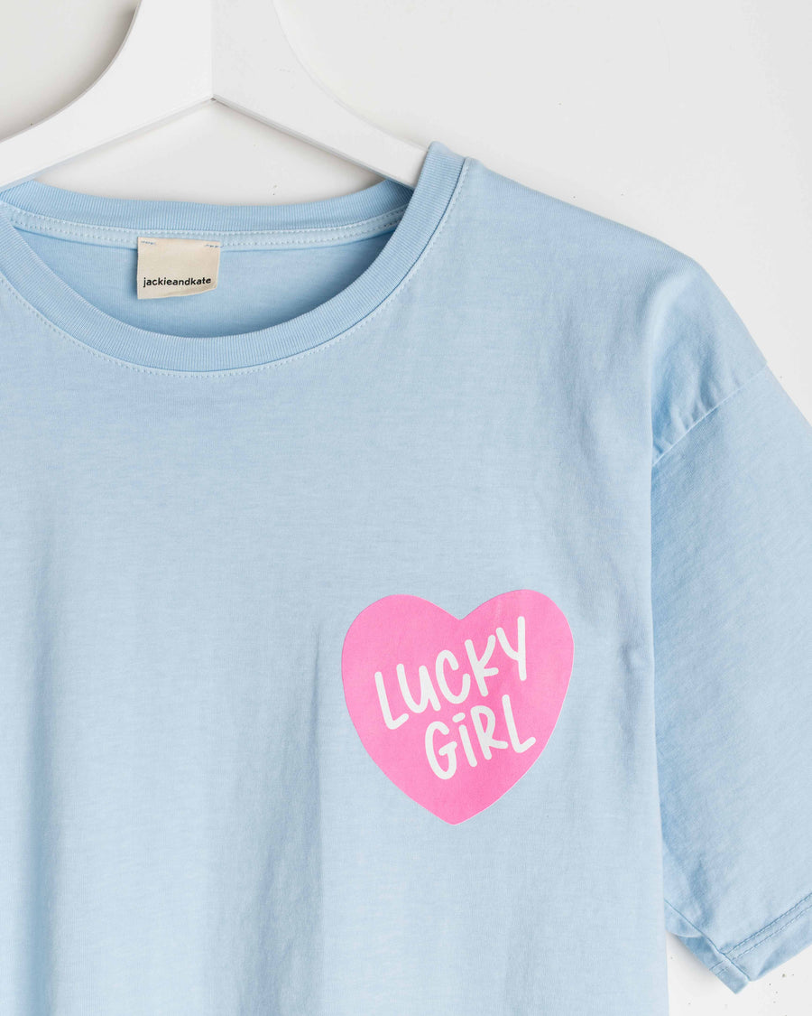 jackieandkate T-Shirt lucky girl sky blue