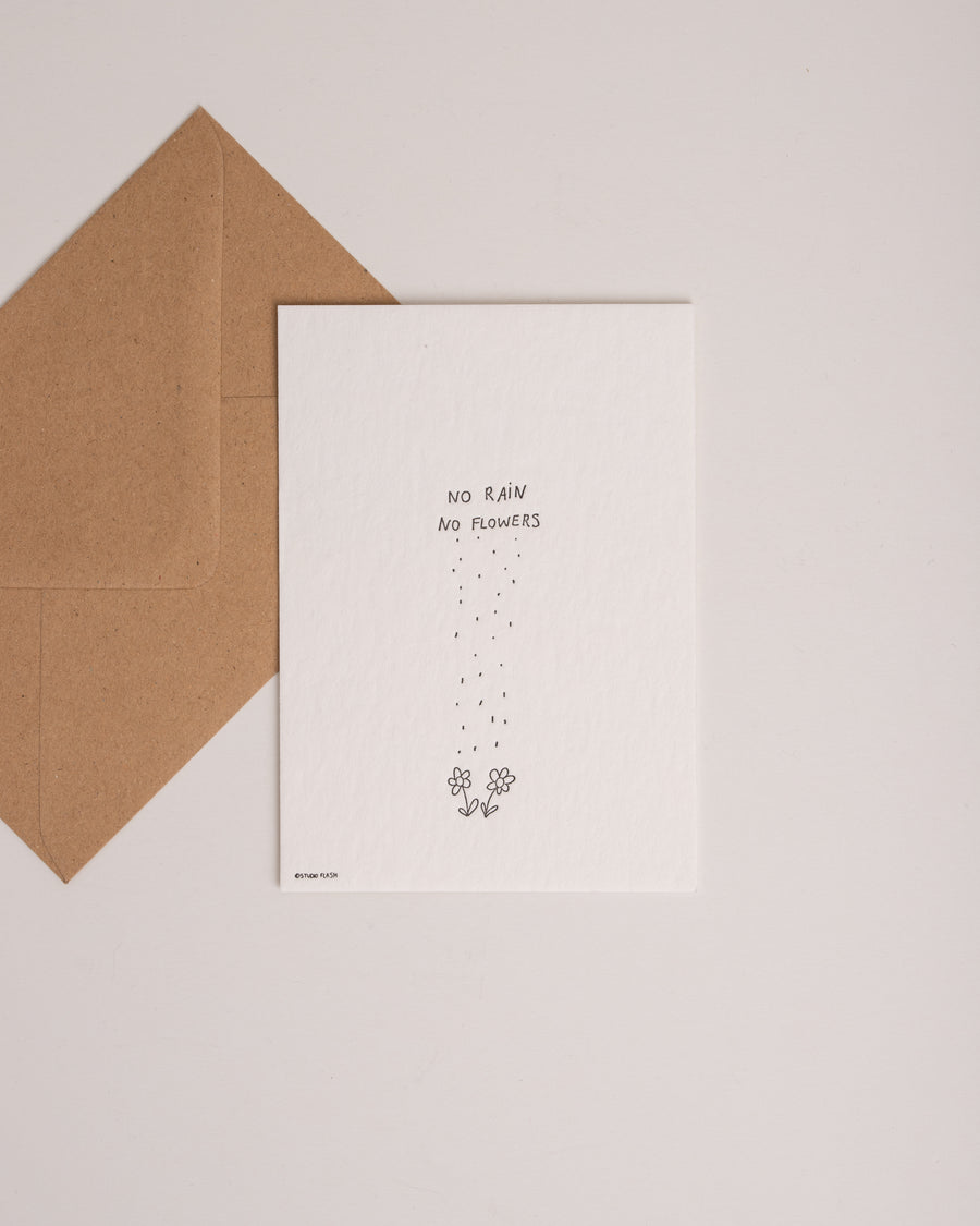 Mr and Ms Flash Postkarte 'no rain no flowers'