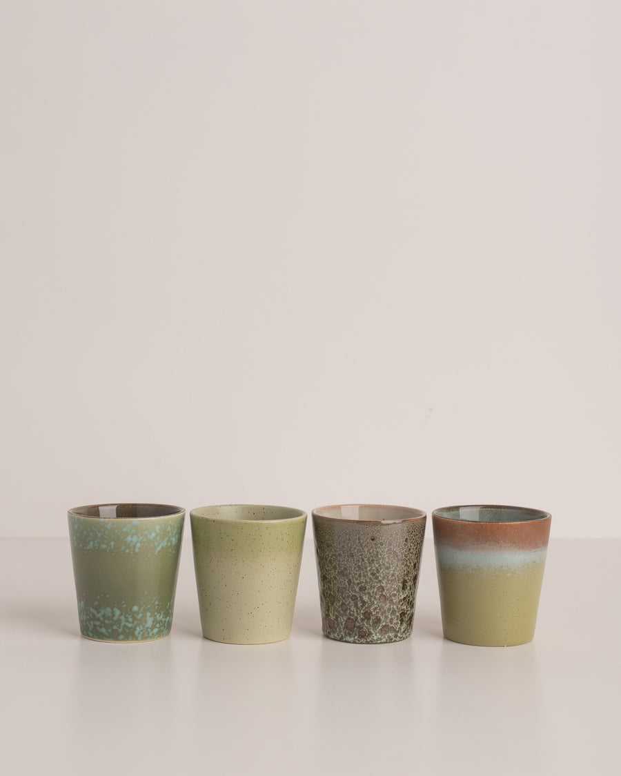 HK Living ceramic 70s coffee mugs set of 4 spring greens
