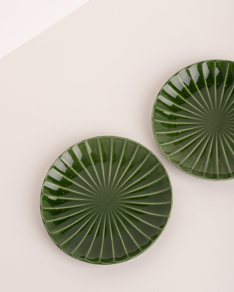 HK Living the emeralds side plate ribbed green set of 2